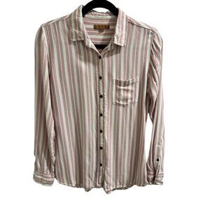 🍒 2/$20 🍒 Pink and White Striped Long Sleeve Button Down Blouse sz S